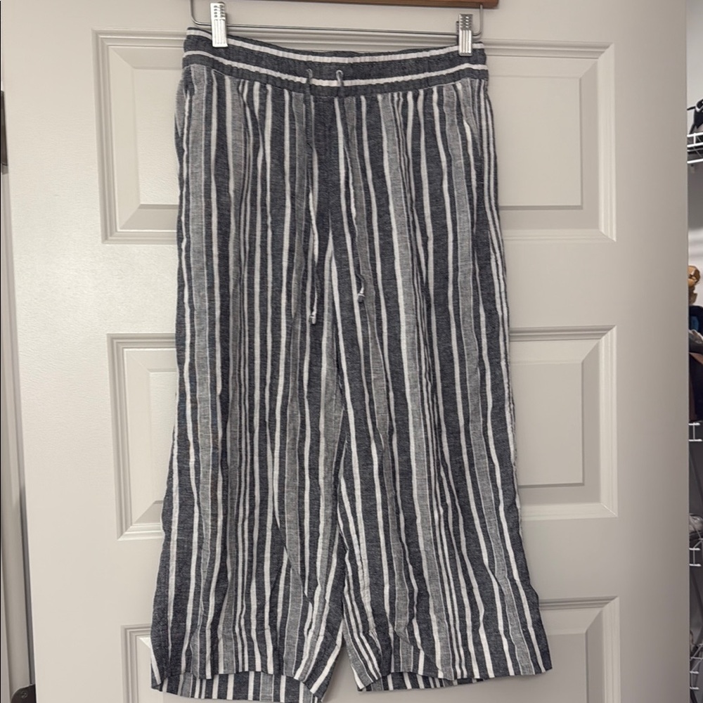 Striped Linen Pants- Cropped, wide leg